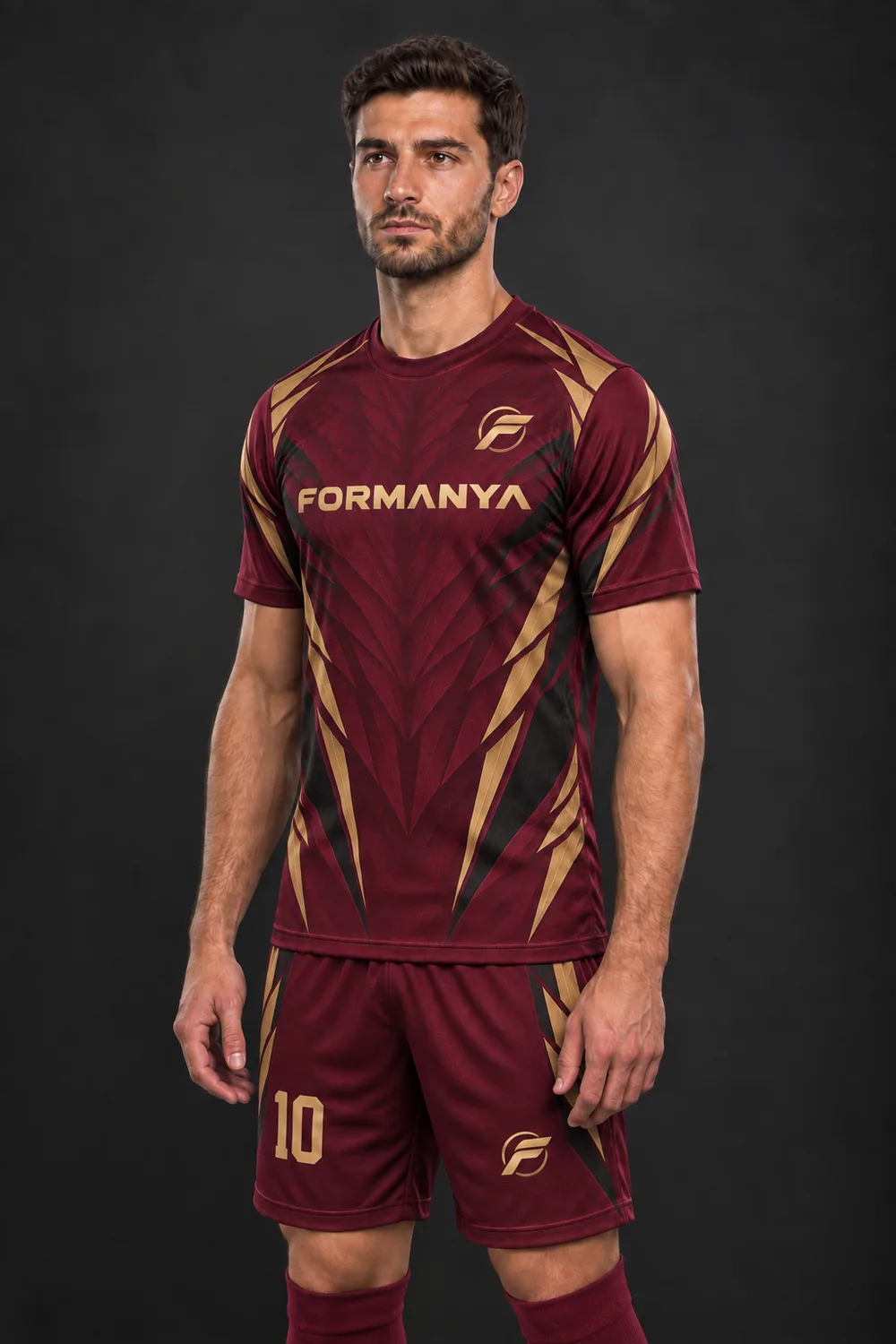 Bordo Altın futbol forması, yan görünüm