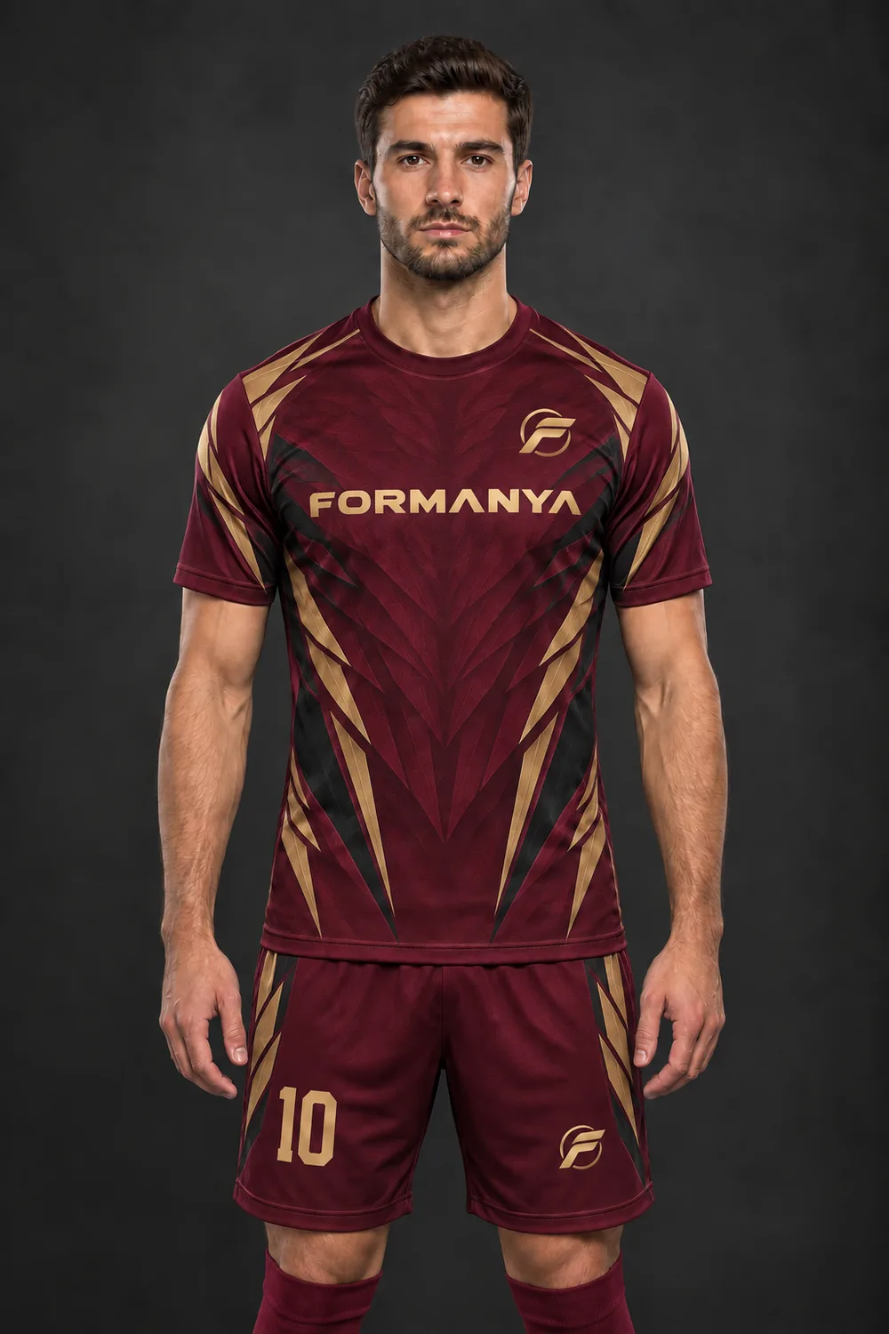 Bordo Altın futbol forması, ön görünüm