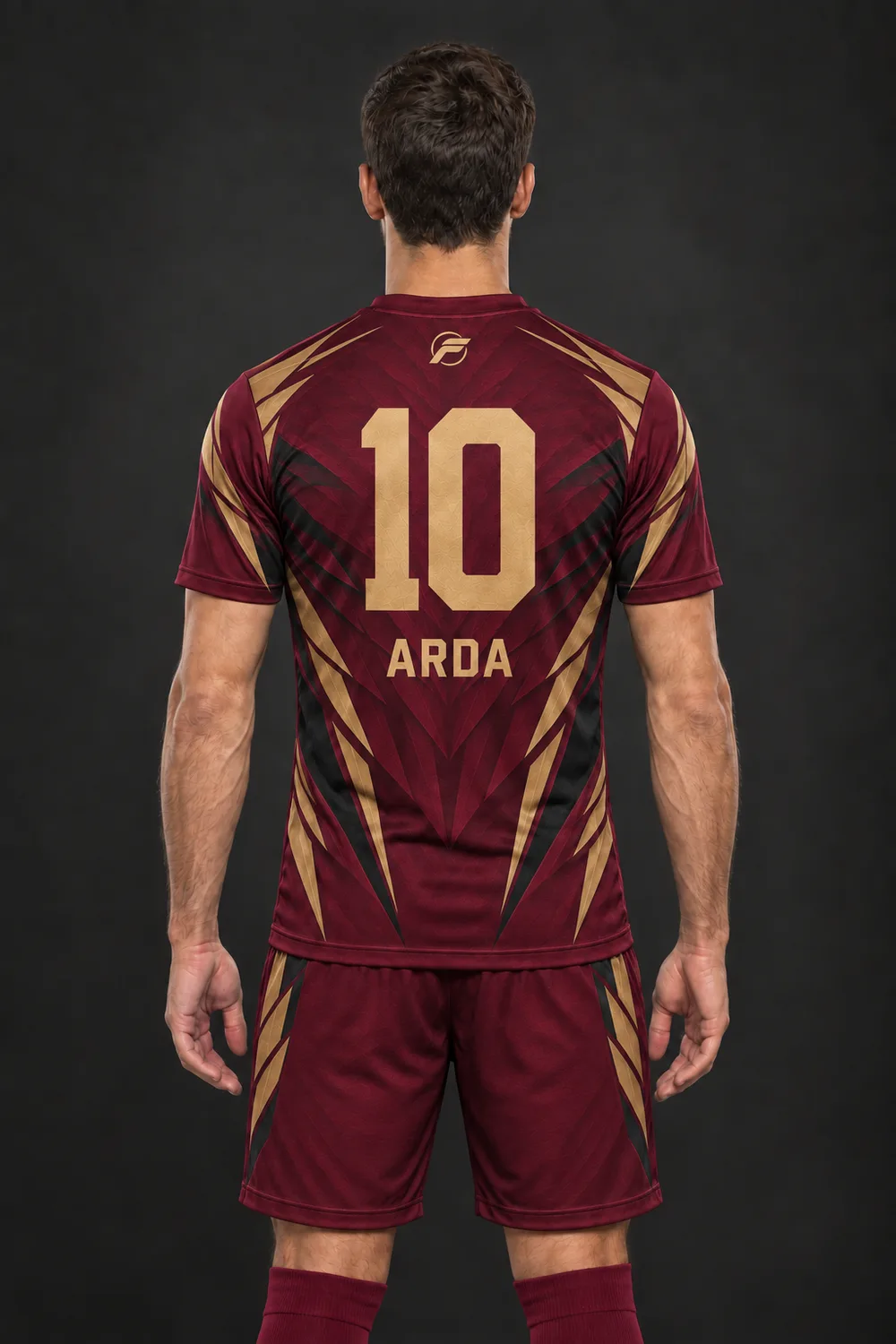 Bordo Altın futbol forması, arka görünüm
