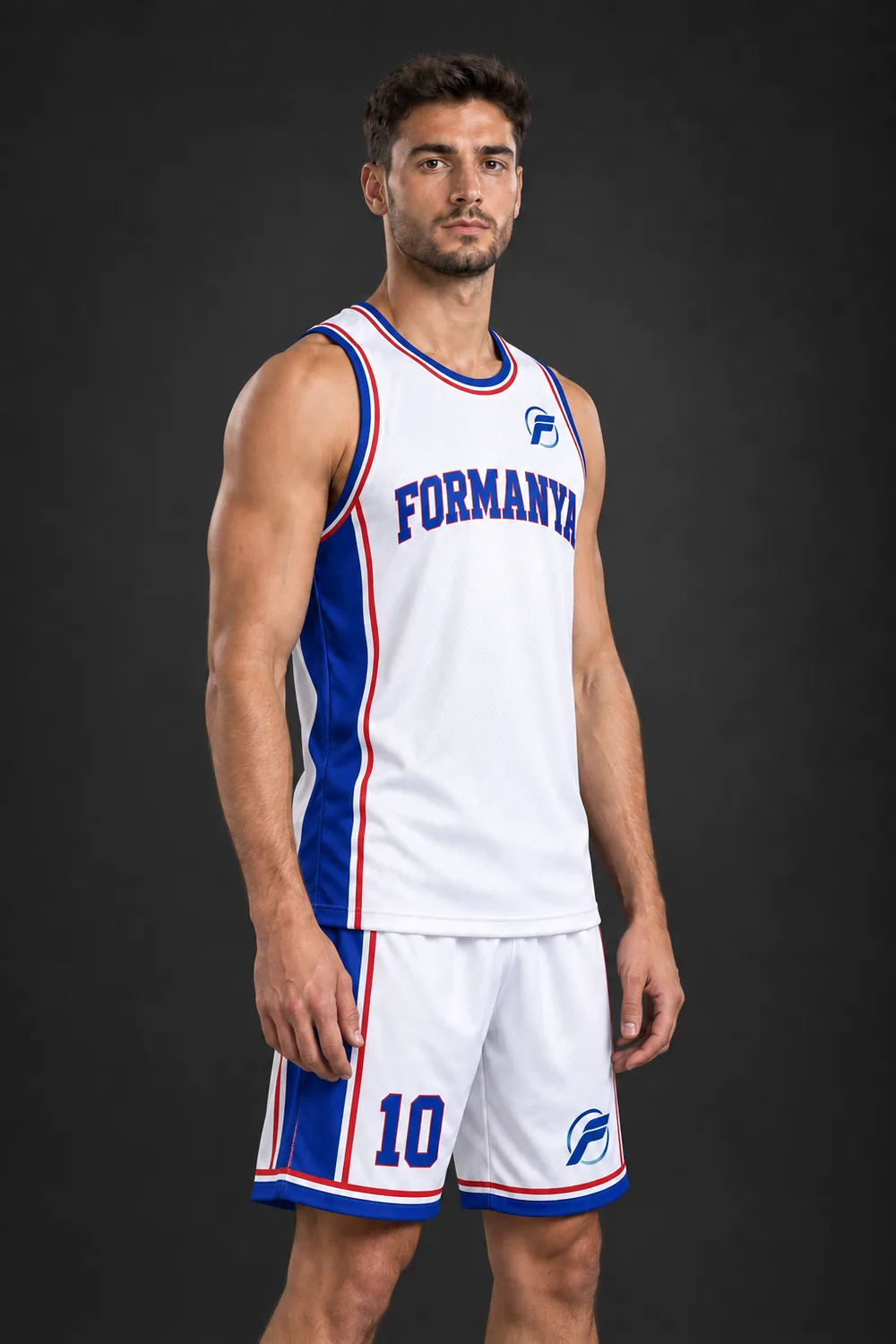 Pota Beyaz basketbol forması, yan görünüm